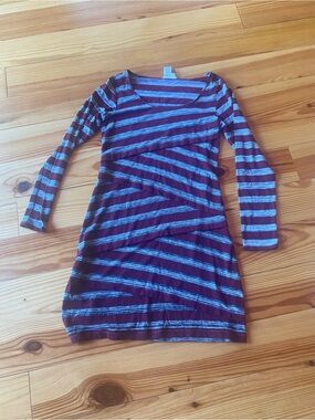 Sophie Max Purple and Gray Striped Long-Sleeve Dress